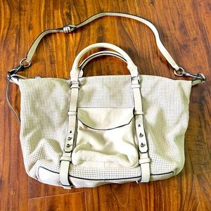 She + Lo satchel in beige with handles and adjustable strap